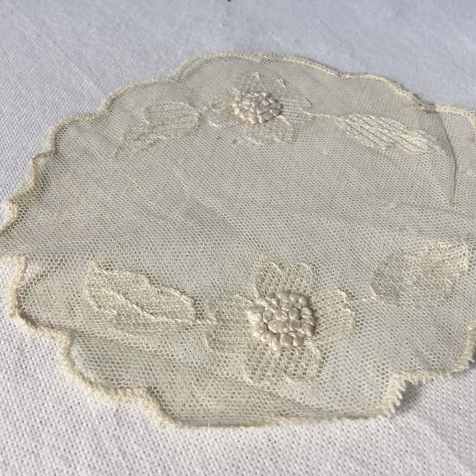 サムネイル： (在庫2) フランス アンティーク チュールレース ドイリー スカラップ 刺繍 ライトエクリュ 14 cm
