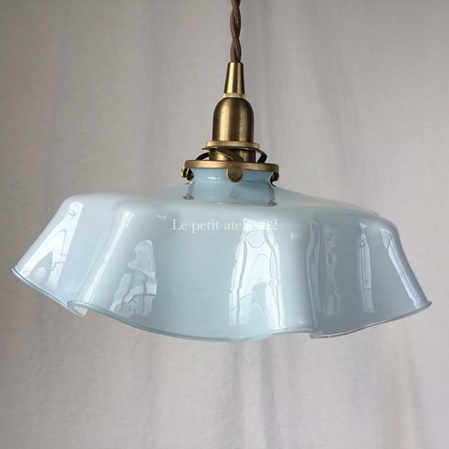 フランスアンティーク 照明 ガラス ランプシェード (オパリン 薄緑色