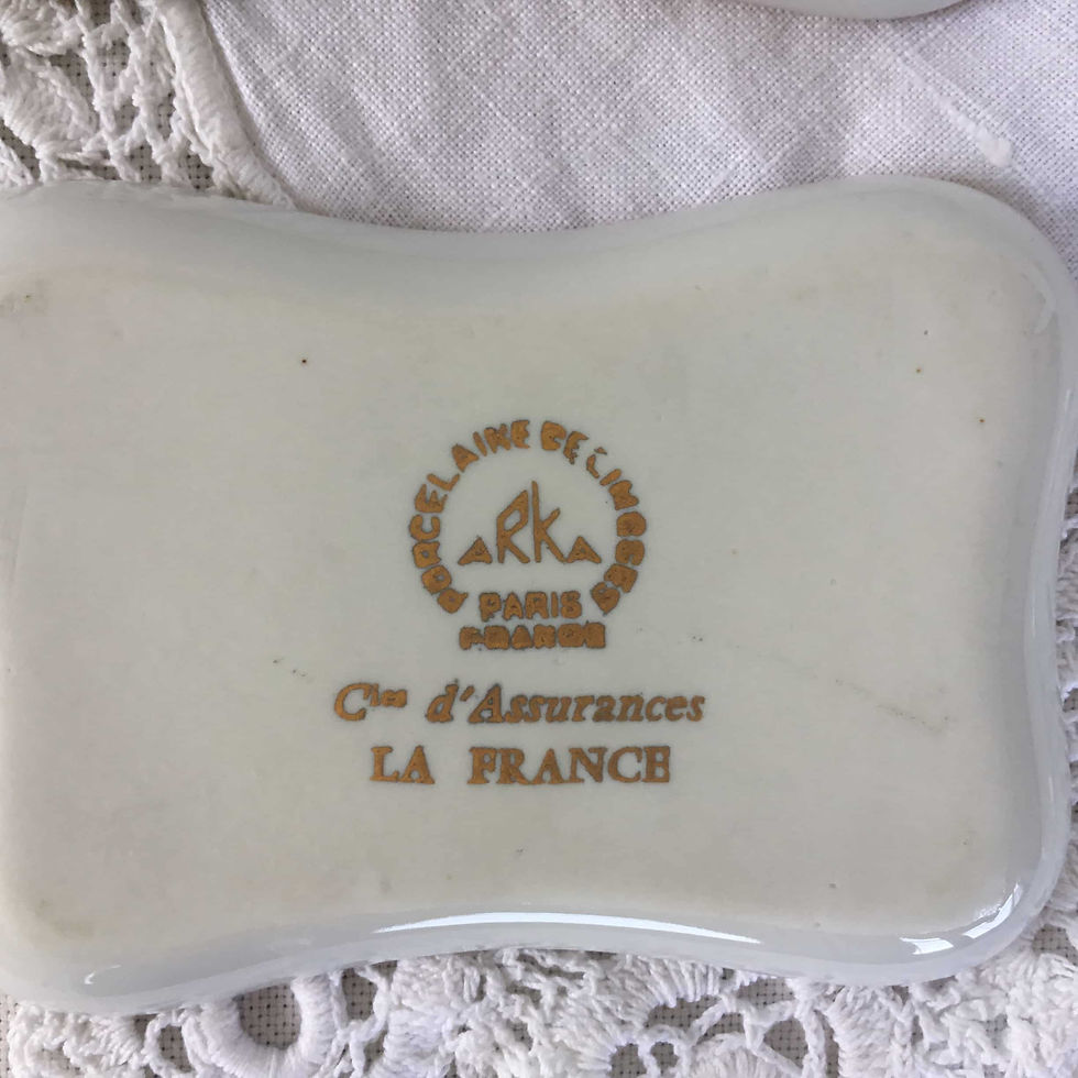 サムネイル： (4枚セット) フランス リモージュ トレー 小皿 小物入れ 船モチーフ 金縁 9.5 x 7 cm