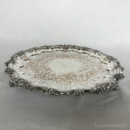 イギリス アンティーク シルバープレート トレイ サルヴァ エングレー