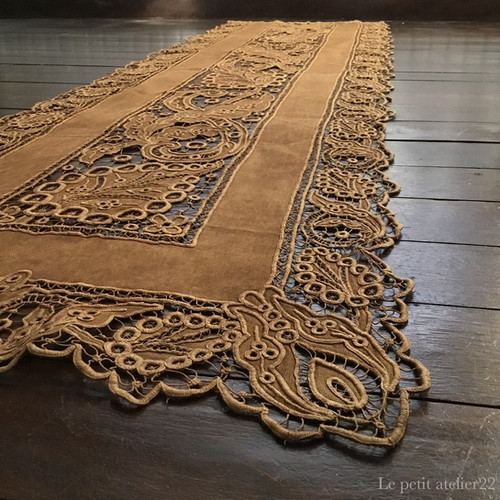 1枚) フランス アンティーク カーテン ブラウン 19世紀 53 x 197 cm