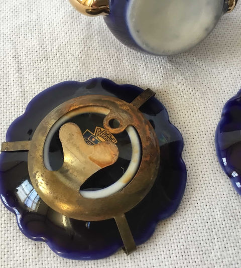 ミニチュア)フランス アンティーク リモージュ 金彩 ティーポット＆絵