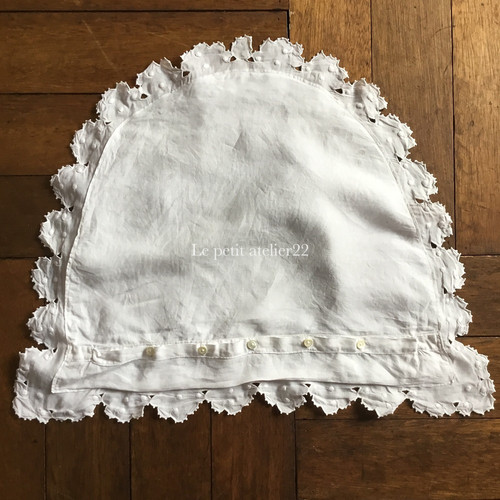 フランス　アンティーク　クッションカバー　ホワイト刺繍　スカラップ フランス アンティーク クッションカバー ホワイト刺繍 スカラップ