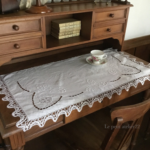 フランス アンティーク リネン チェストカバー / カフェカーテン