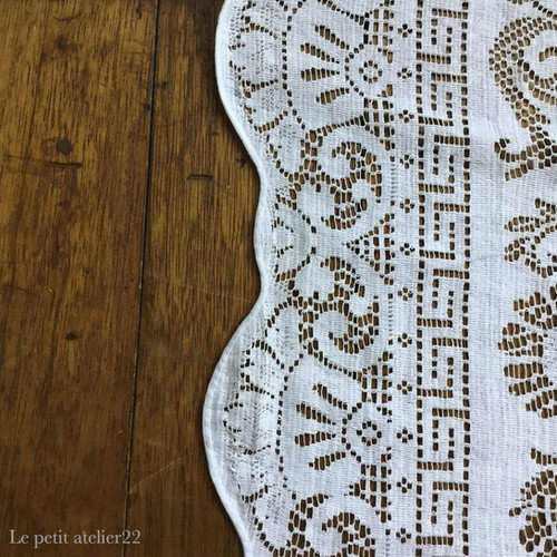 フランス アンティーク コットン レース カーテン スカラップ 白