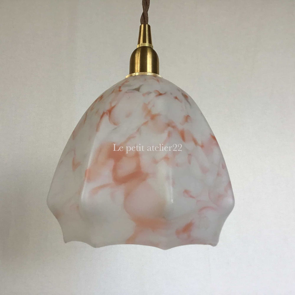 (シェードのみ)イギリス アンティーク 照明 ランプシェード  マーブル オレンジ (すりガラス)直径 16 cm