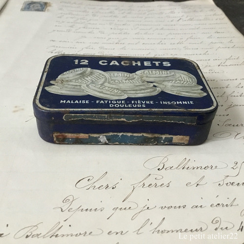 フランス アンティーク缶 KALMINE 12 CACHETS ブリキ缶 ティン缶