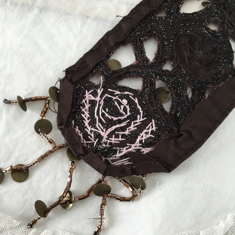 サムネイル： (パーツ) フランス アンティーク ビーズ刺繍パーツ  40cm