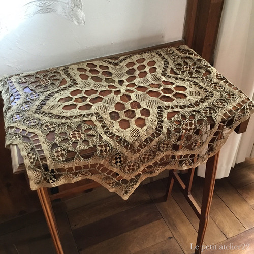 フランスアンティーク ドイリー テーブルセンター バテンレース ダーク