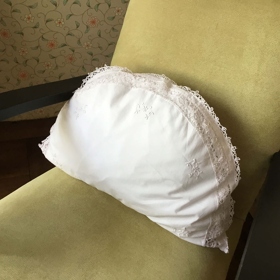 サムネイル： フランス アンティーク コットン クッションカバー ピローケース ピンク ボビンレース 刺繍  53 cm