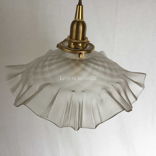【美品】フランスアンティーク フリルシェード ランプ すりガラス [3526] 美品】フランスアンティーク フリルシェード ランプ すりガラス