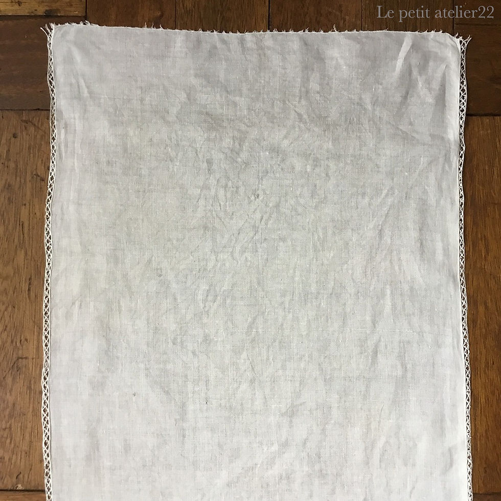 サムネイル： フランス アンティークリネン カフェカーテン/ドイリー 44 x 77 cm