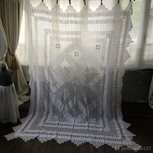 特大)(長方形)フランス アンティーク リネン テーブルクロス ホワイト