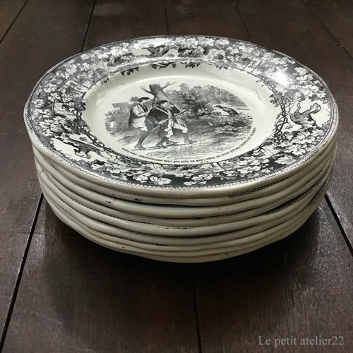 フランス クレイユ エ モントロー アンティーク グリザイユ プレート