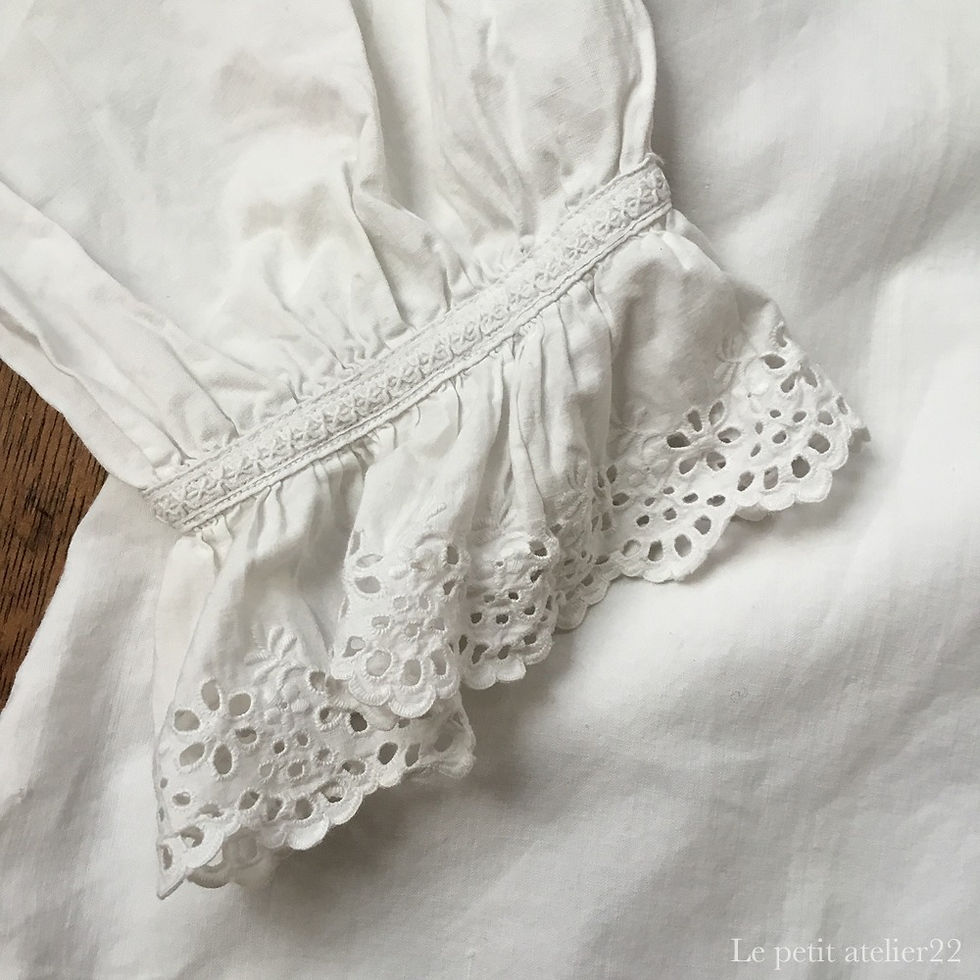 サムネイル： (大人用S/M) フランス アンティーク コットン ブラウス 白刺繍 モノグラム