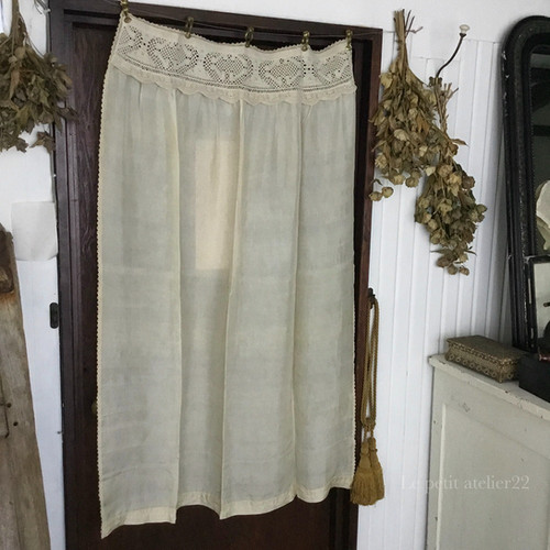 フランス アンティーク シルク カーテン ライトエクリュ クロシェ 128