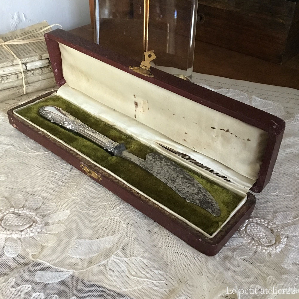 (箱付)フランス アンティーク シルバー バターナイフ 銀製品 20 cm