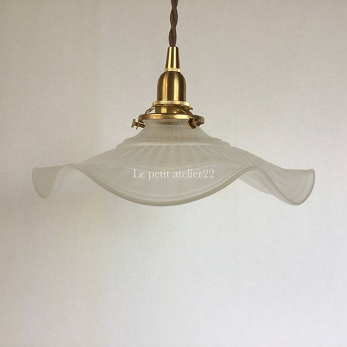 美品】フランスアンティーク フリルシェード ランプ すりガラス [3526