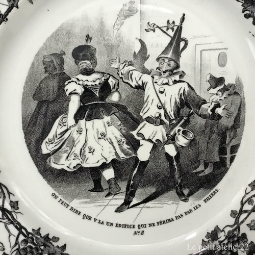 フランス クレイユ エ モントロー アンティーク グリザイユ プレート