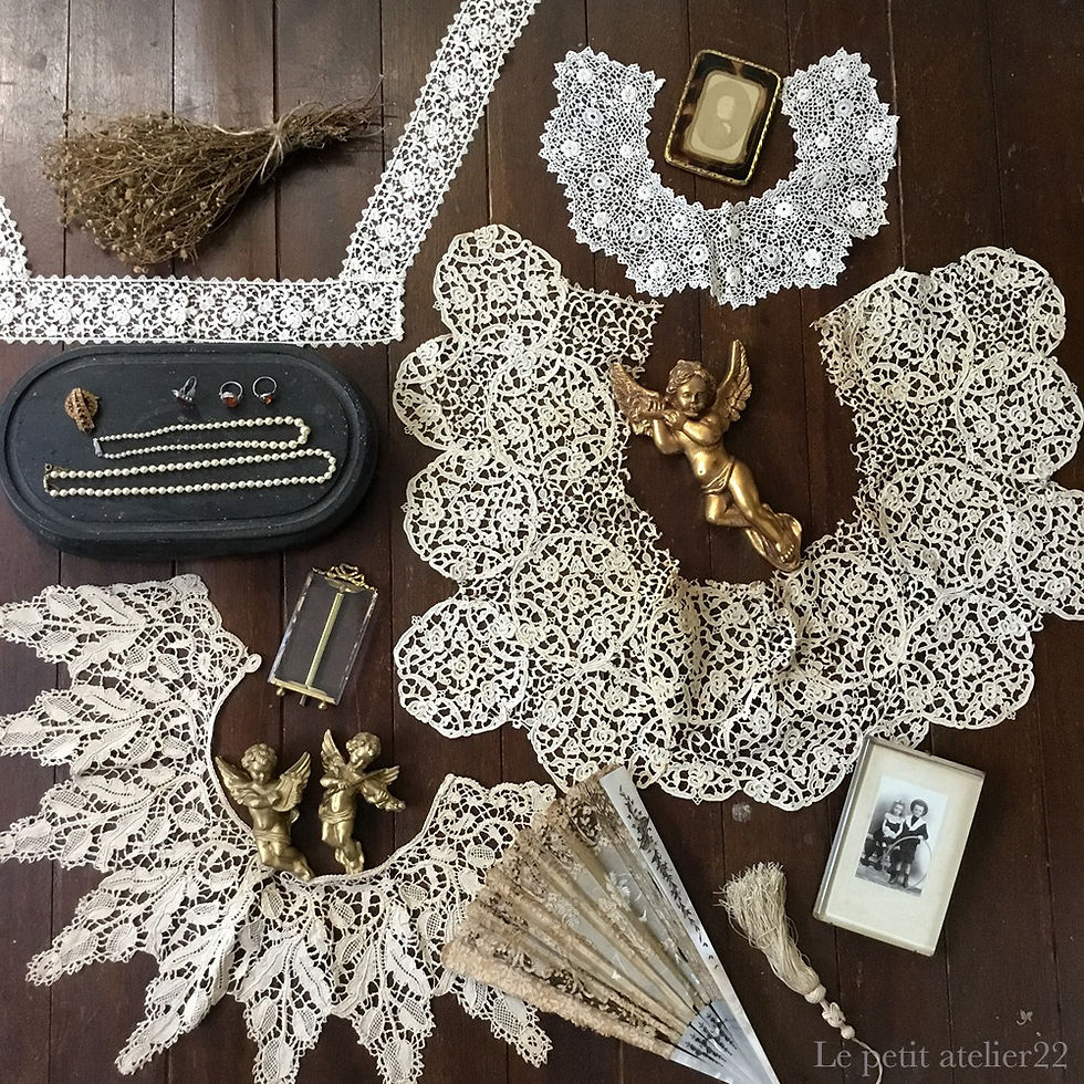 大人用)(特大)フランス アンティークレース 付け襟 エクリュ 92