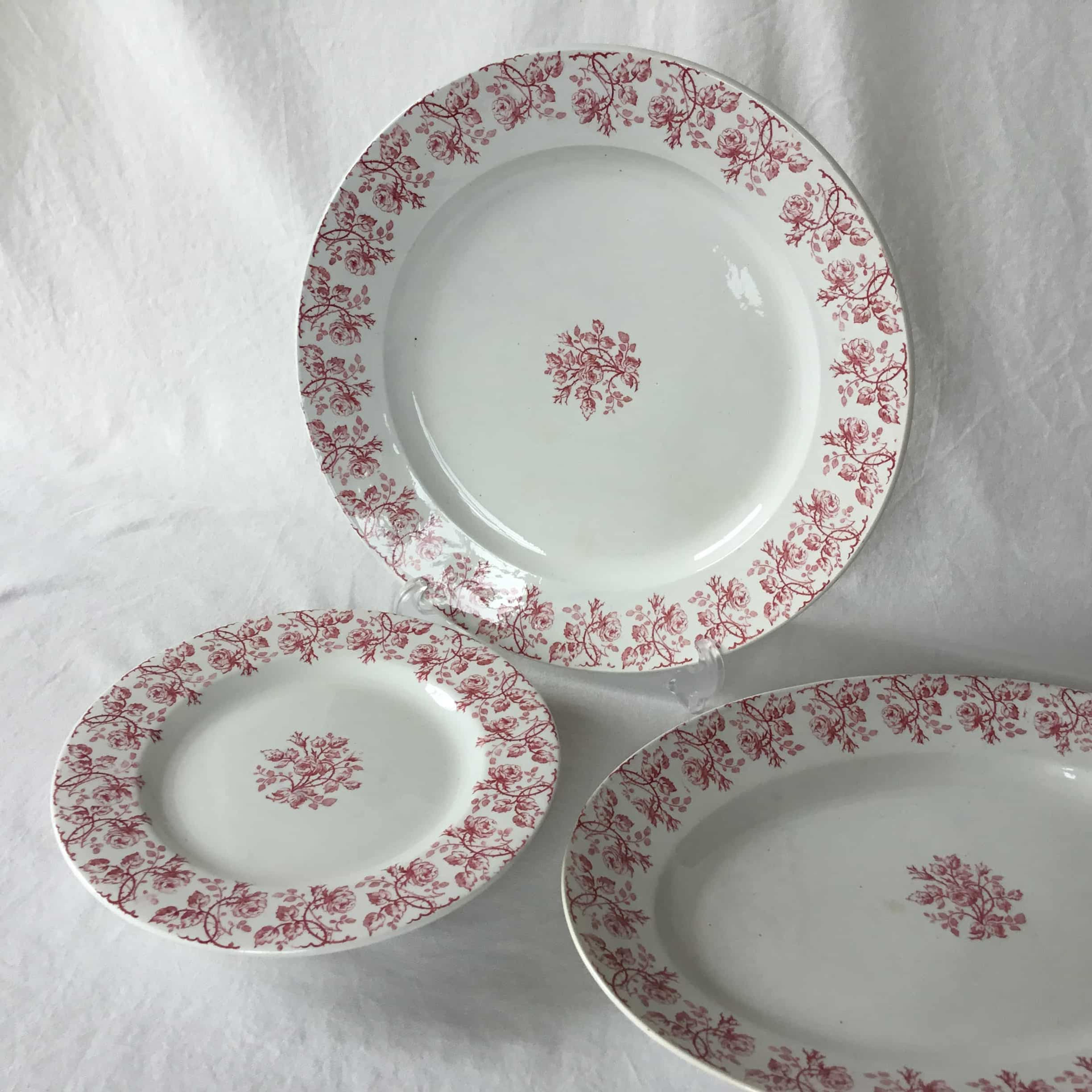 大皿) フランス ジアン ガーランド ローズ アンティークプレート (1866