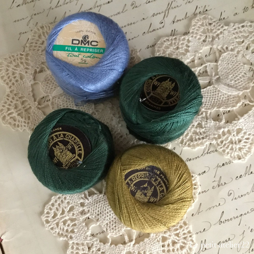 サムネイル： (3色4個セット) フランス アンティーク WF＆DMC コットン刺繍糸