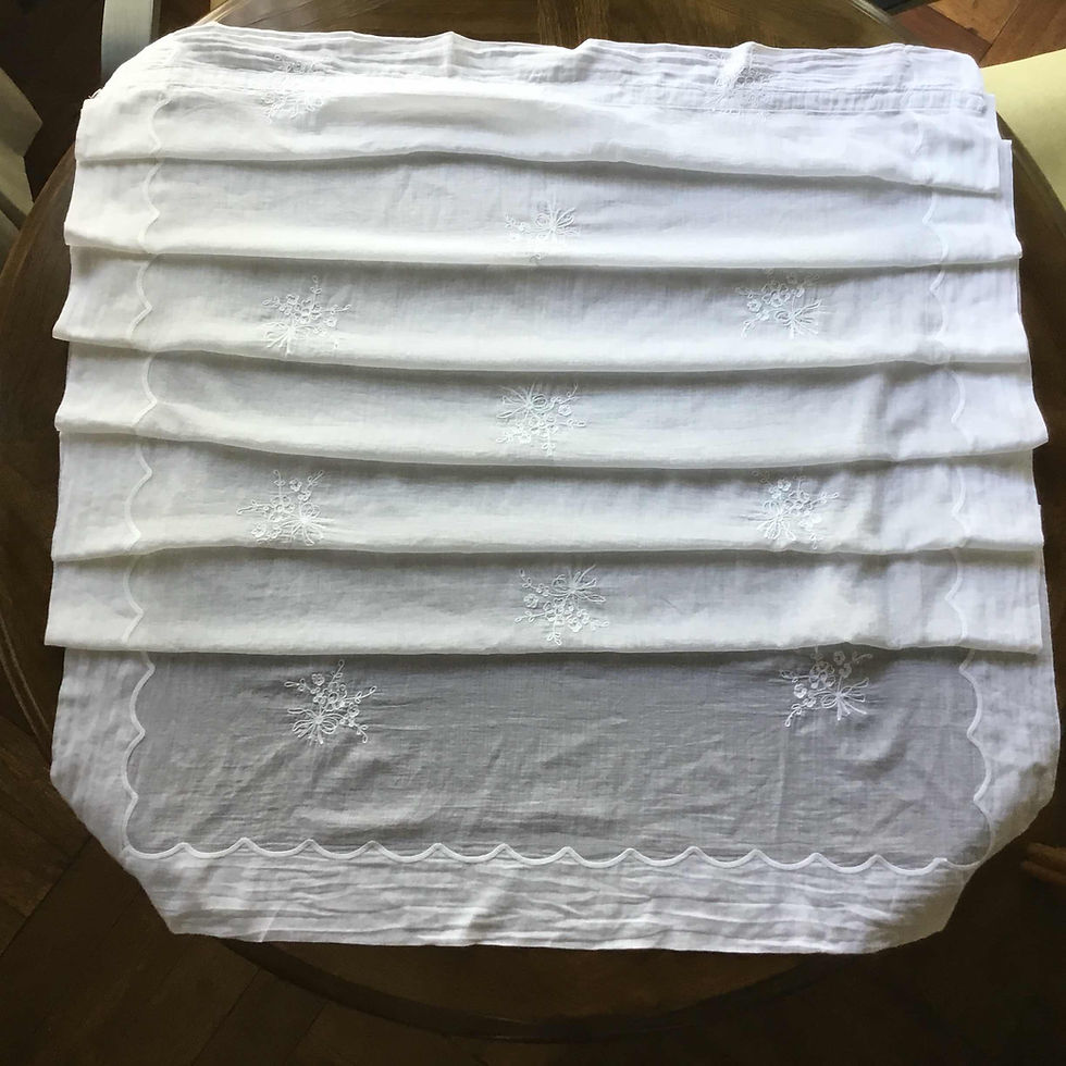 サムネイル： (2枚セット) フランス アンティーク コットンローン カーテン  89 x 230 cm