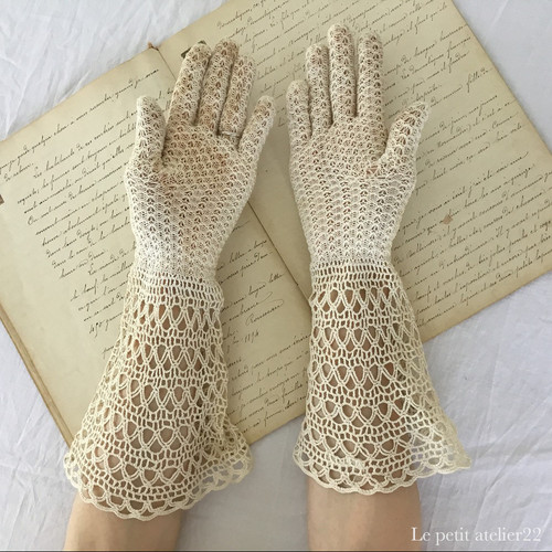 大人用)(SM) フランス アンティーク グローブ 手袋 クロシェ ボタン 35
