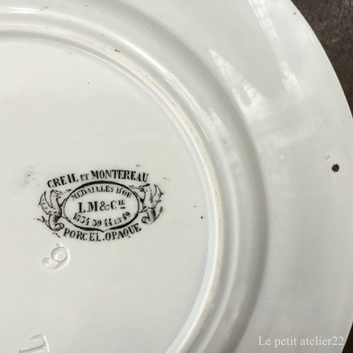 フランス クレイユ エ モントロー アンティーク グリザイユ プレート