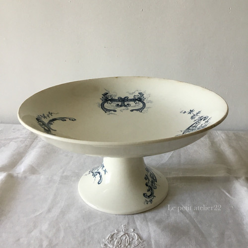 フランス ロンウィ アンティーク コンポート皿 コンポティエ 22 cm