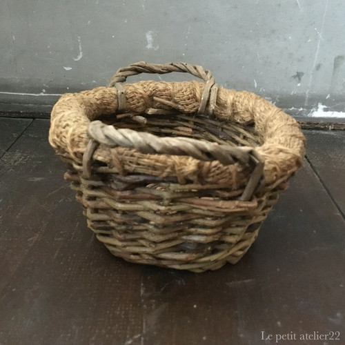 フランス　アンティーク　パニエ　☆　バスケット　インナー付き フランス アンティーク パニエ バスケット 麻 15.5 cm | Le