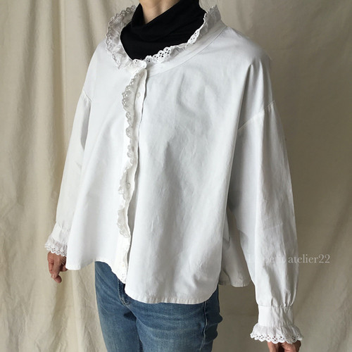 大人用M/L) フランス アンティーク コットン ブラウス レース襟 | Le