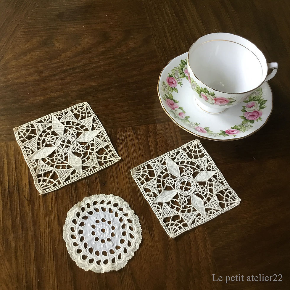 サムネイル： (3枚セット) フランス アンティーク ドイリー  ニードルポイント カットワーク エクリュ  刺繍  7.5 - 9 cm