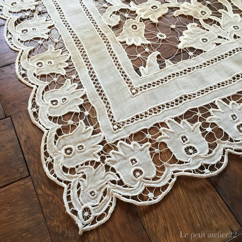 在庫4) フランス アンティーク カーテン ライトエクリュ 19世紀 55 x