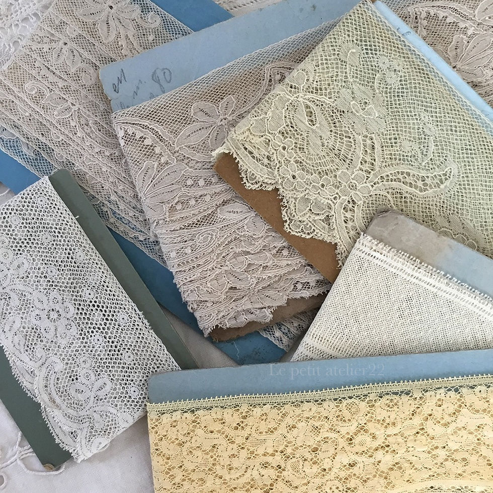 サムネイル： (1m25cm+29cm)フランスアンティークレース Lot2-No6 幅9 ライトイエロー