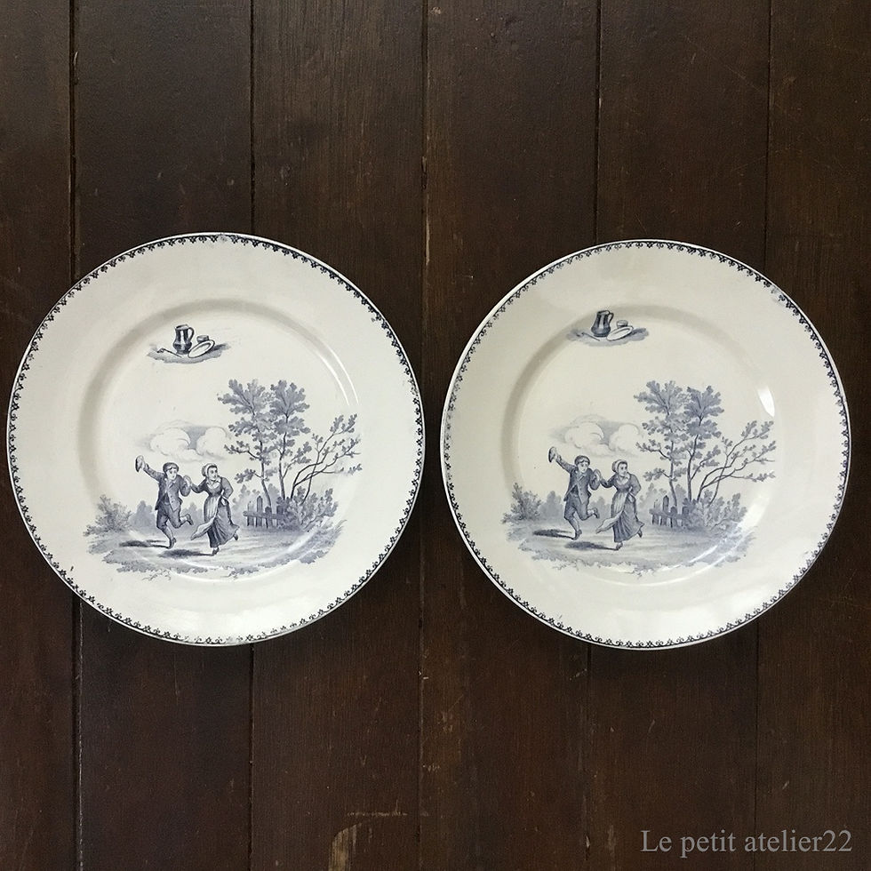 サムネイル： (在庫2)(平皿) フランス クレイユ エ モントロー  TENIERS アンティーク プレート (1884-)22.8 cm