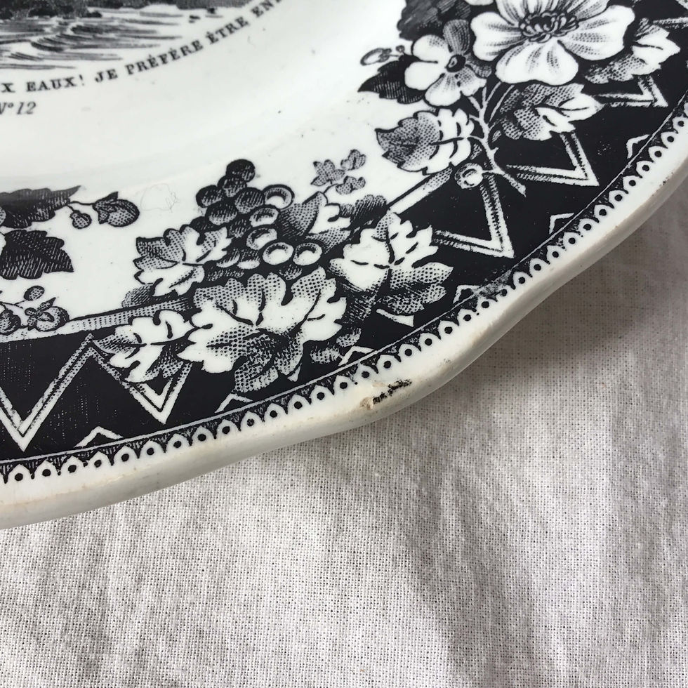 サムネイル： フランス クレイユ エ モントロー アンティーク グリザイユ プレート 皿  (1849 - 75)