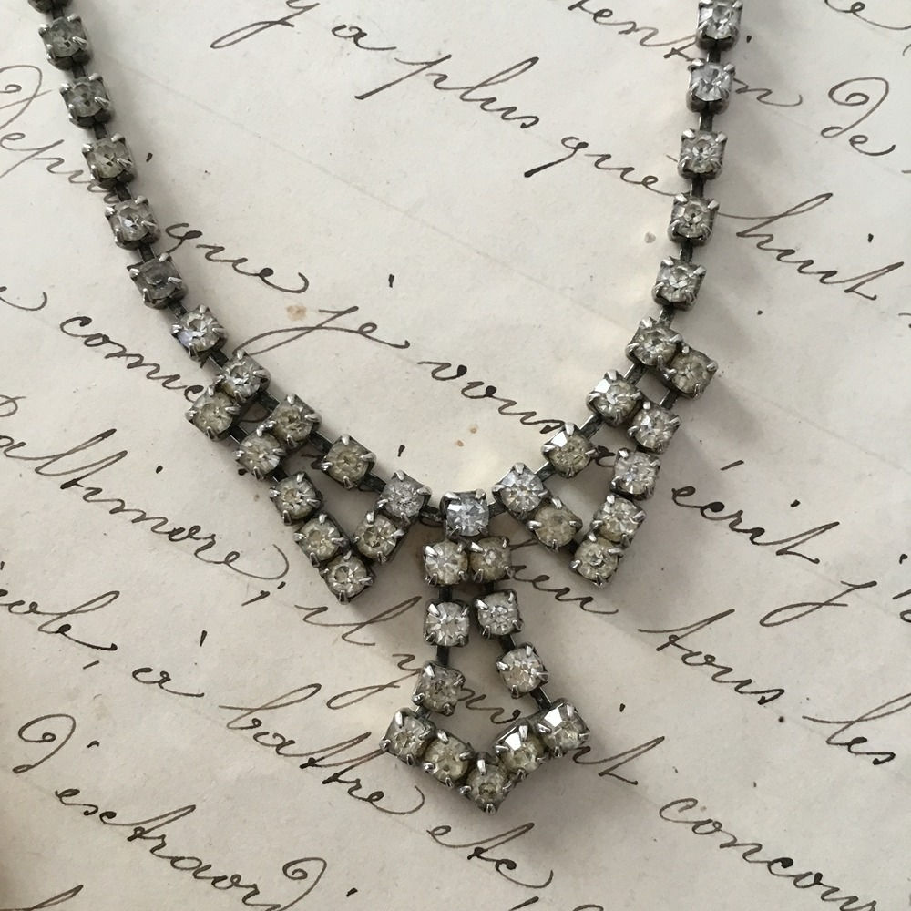 フランス アンティーク ガラス ラインストーン ネックレス 45 cm