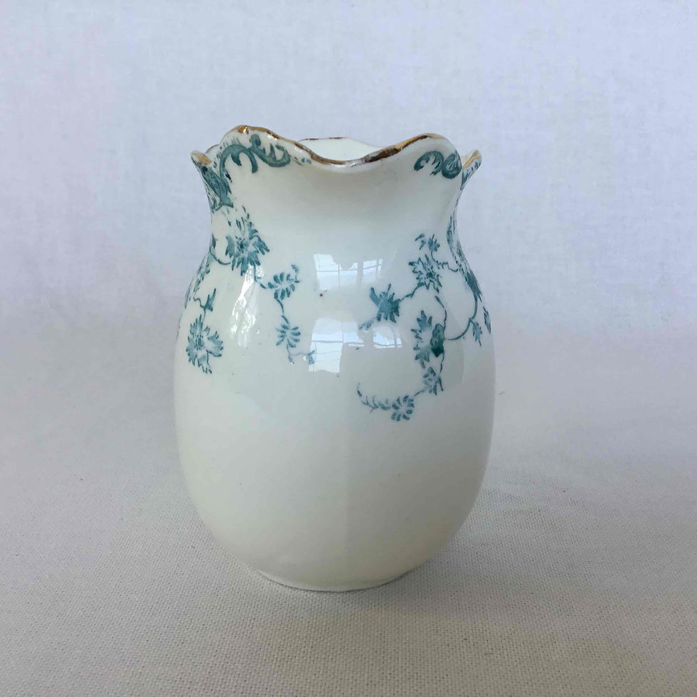 サムネイル： アンティーク ボーンチャイナ ミルクポット ミルクジャグ ターコイズブルー フラワー