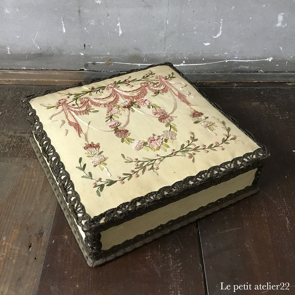 サムネイル： フランス アンティーク カルトナージュボックス メルスリーボックス 19cm