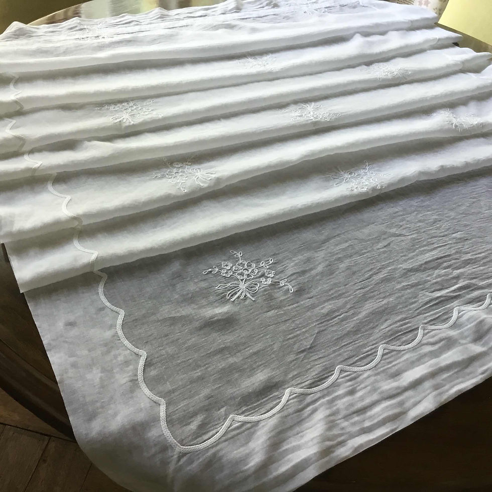 サムネイル： (2枚セット) フランス アンティーク コットンローン カーテン  89 x 230 cm