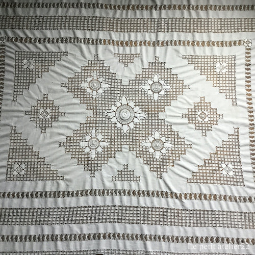 特大)(長方形)フランス アンティーク リネン テーブルクロス ホワイト