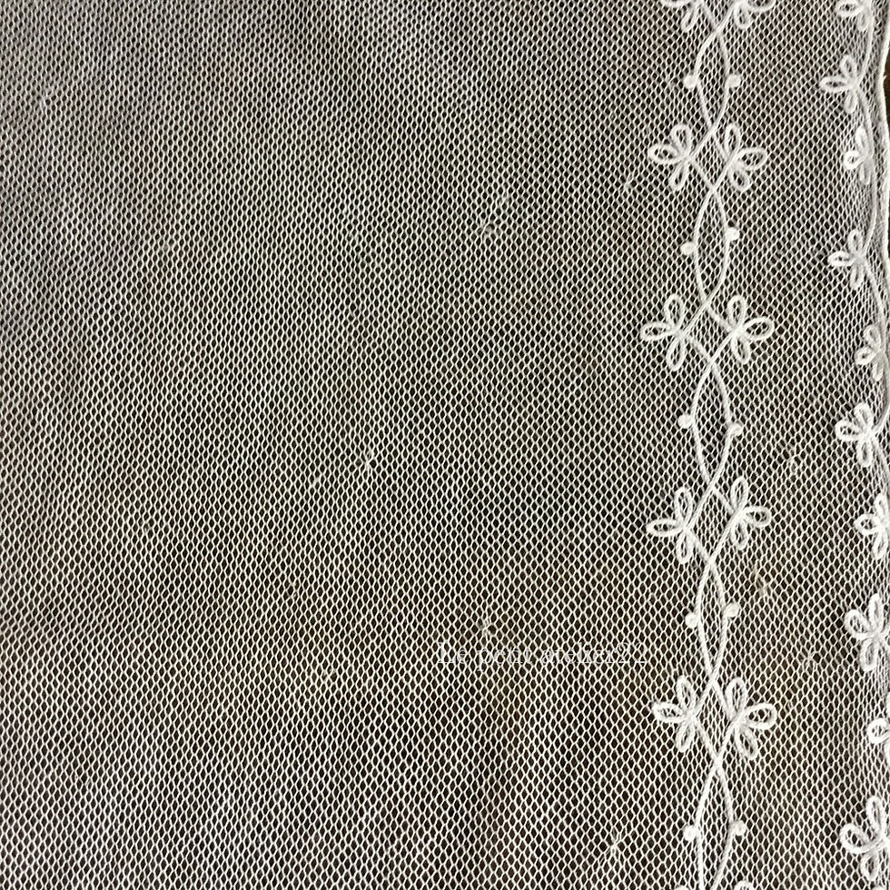サムネイル： (2枚1組) フランス アンティーク チュールレースカーテン 刺繍 ライトエクリュ 48 x 230 cm