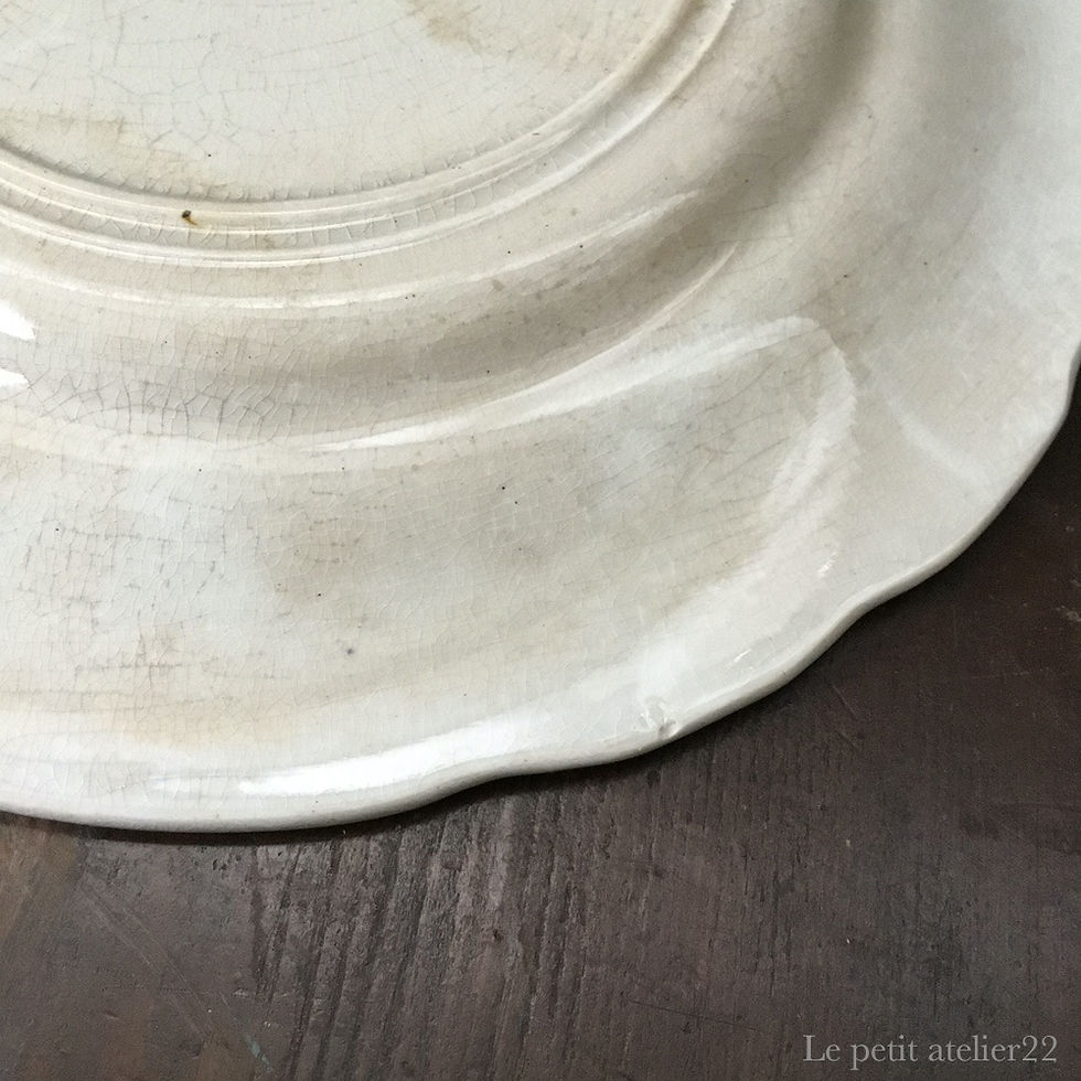 サムネイル： (No3)フランス クレイユ エ モントロー アンティーク グリザイユ プレート 皿 ピンク(1884-) 20.5cm