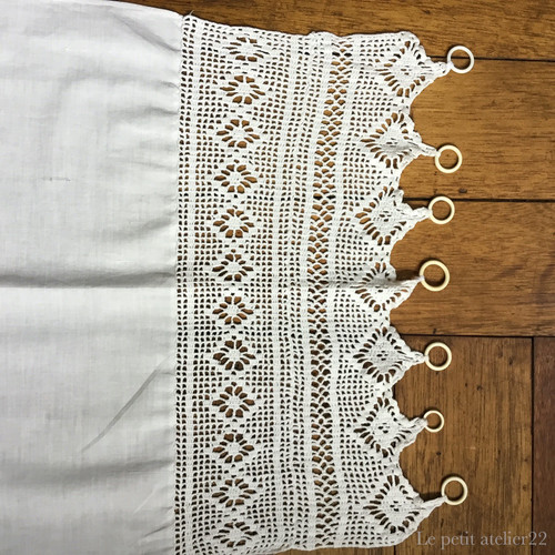 フランス アンティーク リネン カーテン クロシェ40 x 104 cm | Le