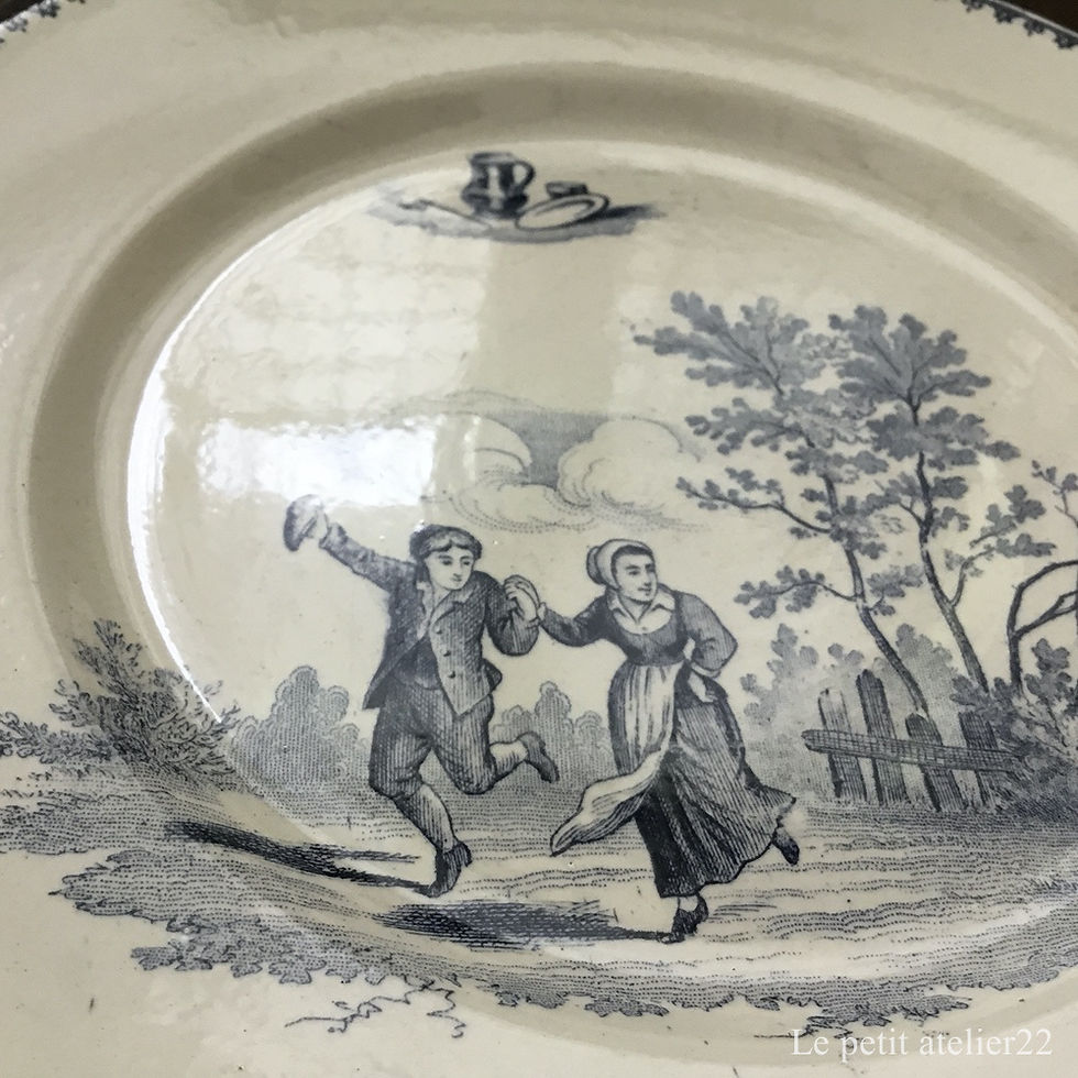サムネイル： (在庫2)(平皿) フランス クレイユ エ モントロー  TENIERS アンティーク プレート (1884-)22.8 cm
