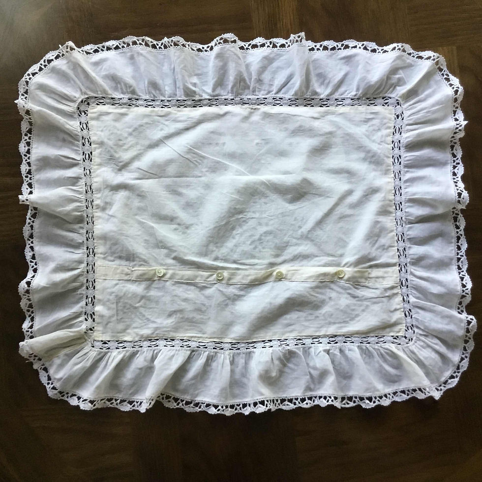 サムネイル： フランス アンティーク ピローケース/クッション カバー カットワーク刺繍 花束 ボビンレース リネンローン 64 x 55 cm