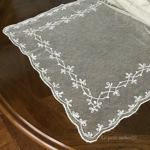 2枚1組) フランス アンティーク チュールレースカーテン 刺繍 ライト