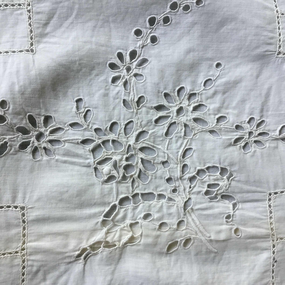 サムネイル： フランス アンティーク ピローケース/クッション カバー カットワーク刺繍 花束 ボビンレース リネンローン 64 x 55 cm