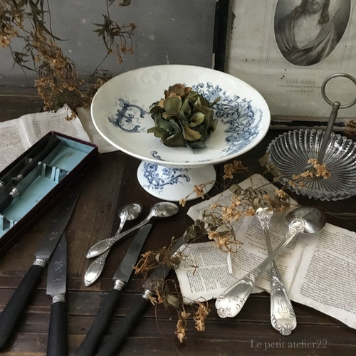 フランスアンティーク ♧ ロンウィー窯 ♧ ロンジュモーの低めコンポティエ フランスアンティーク ♧ ロンウィー窯 ♧ ロンジュモーの低めコンポ